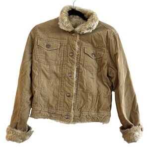 Vintage Y2K Abercrombie & Fitch Tan Corduroy Jacket With Faux Shearling Lining S
